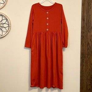 Girls Brick Red Long Sleeved Dress, Size 140 (US size 10)